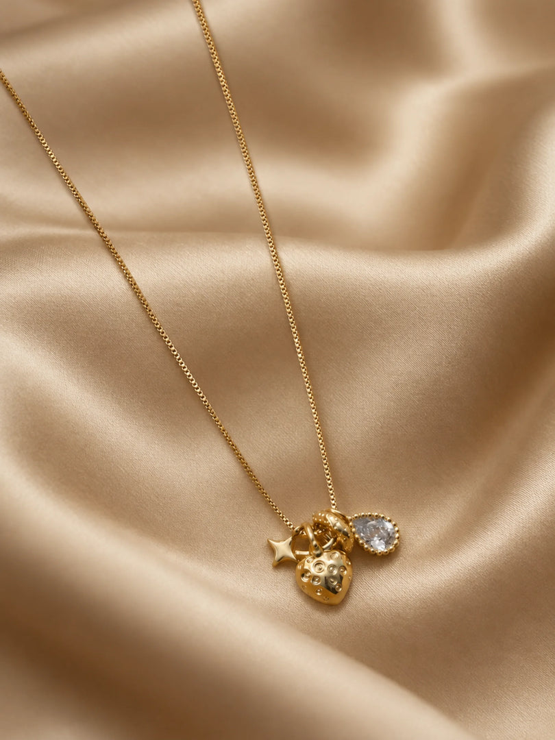 Textured Heart Teardrop Charm Necklace