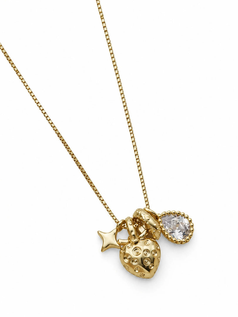 Textured Heart Teardrop Charm Necklace