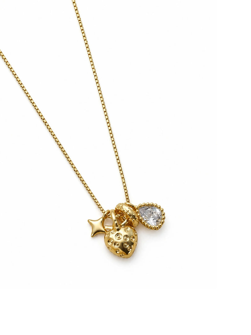 Textured Heart Teardrop Charm Necklace