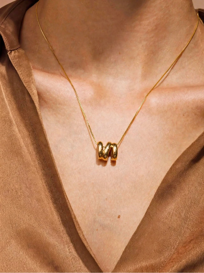 Golden Triple Ring Barrel Necklace