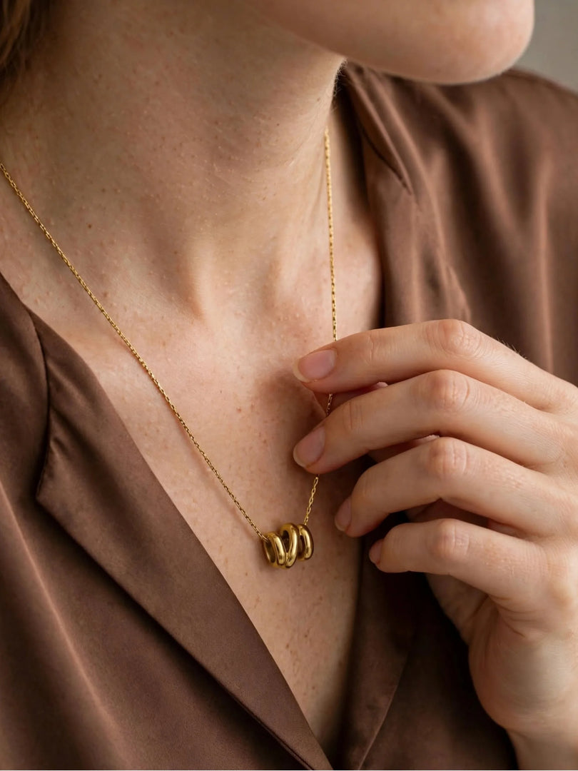 Golden Triple Ring Barrel Necklace