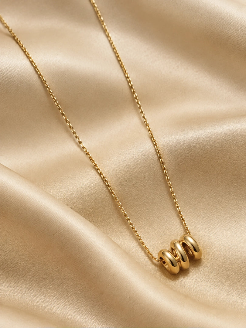 Golden Triple Ring Barrel Necklace