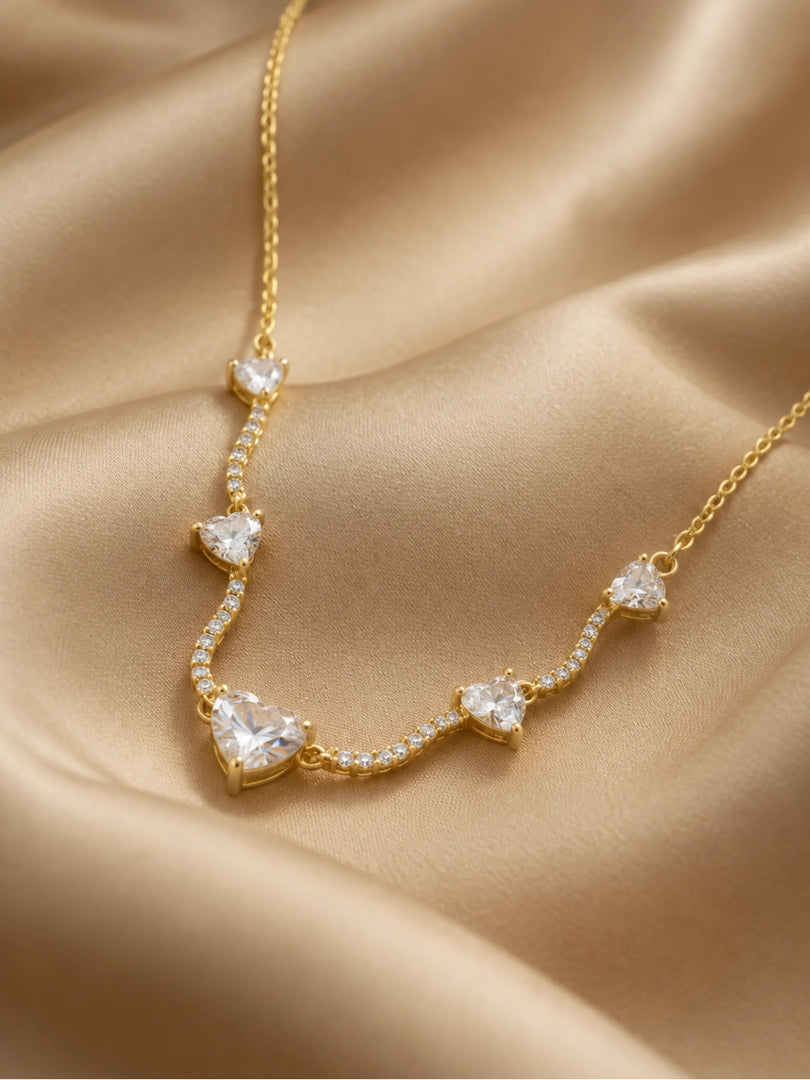 Wave & Crystal Heart Station Necklace