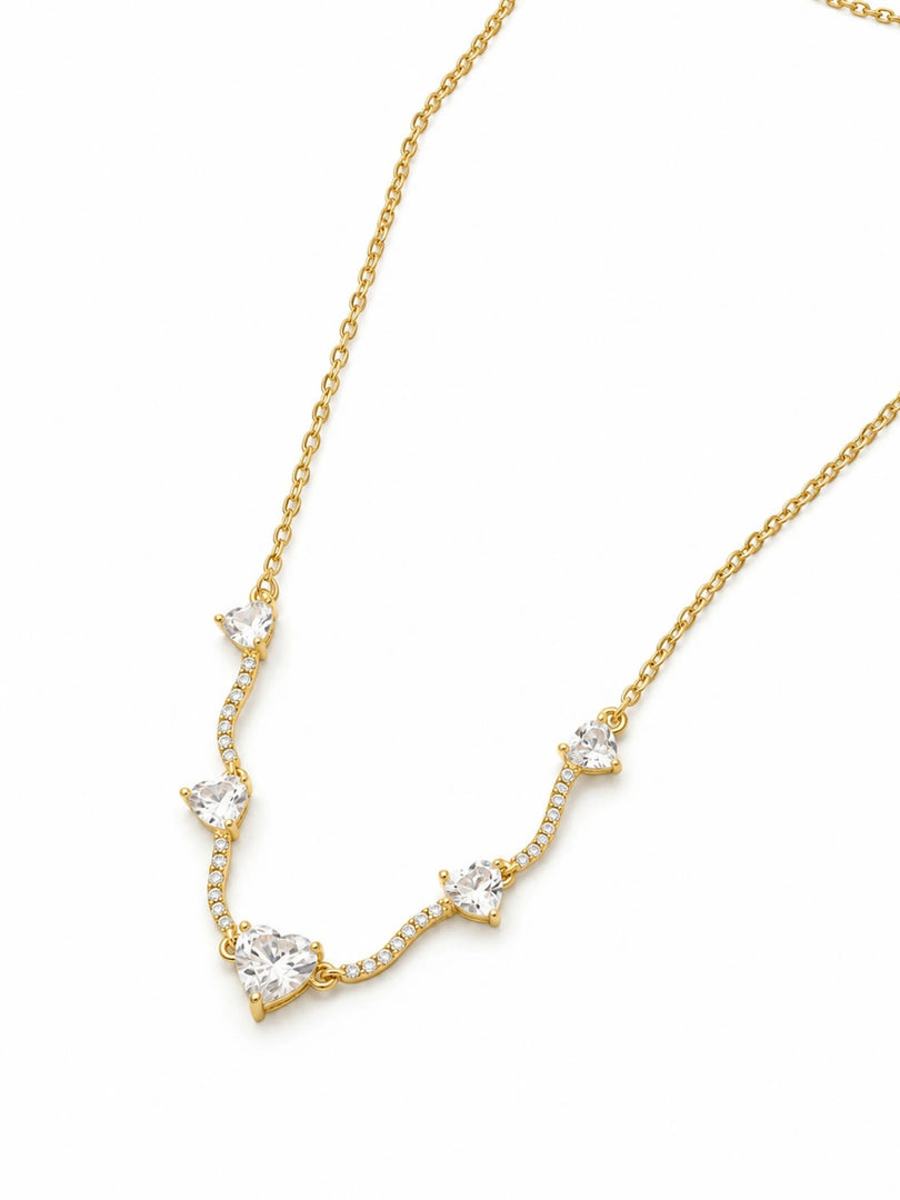 Wave & Crystal Heart Station Necklace