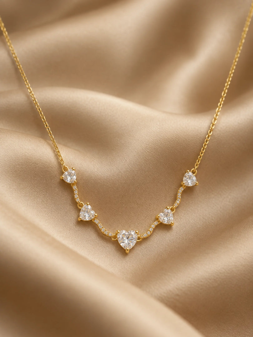 Wave & Crystal Heart Station Necklace