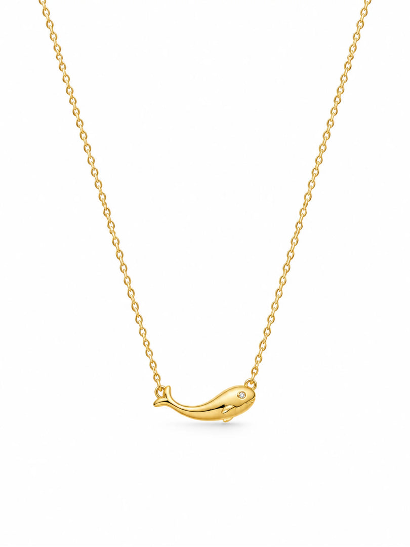 Golden Whale Solitaire Pendant Necklace
