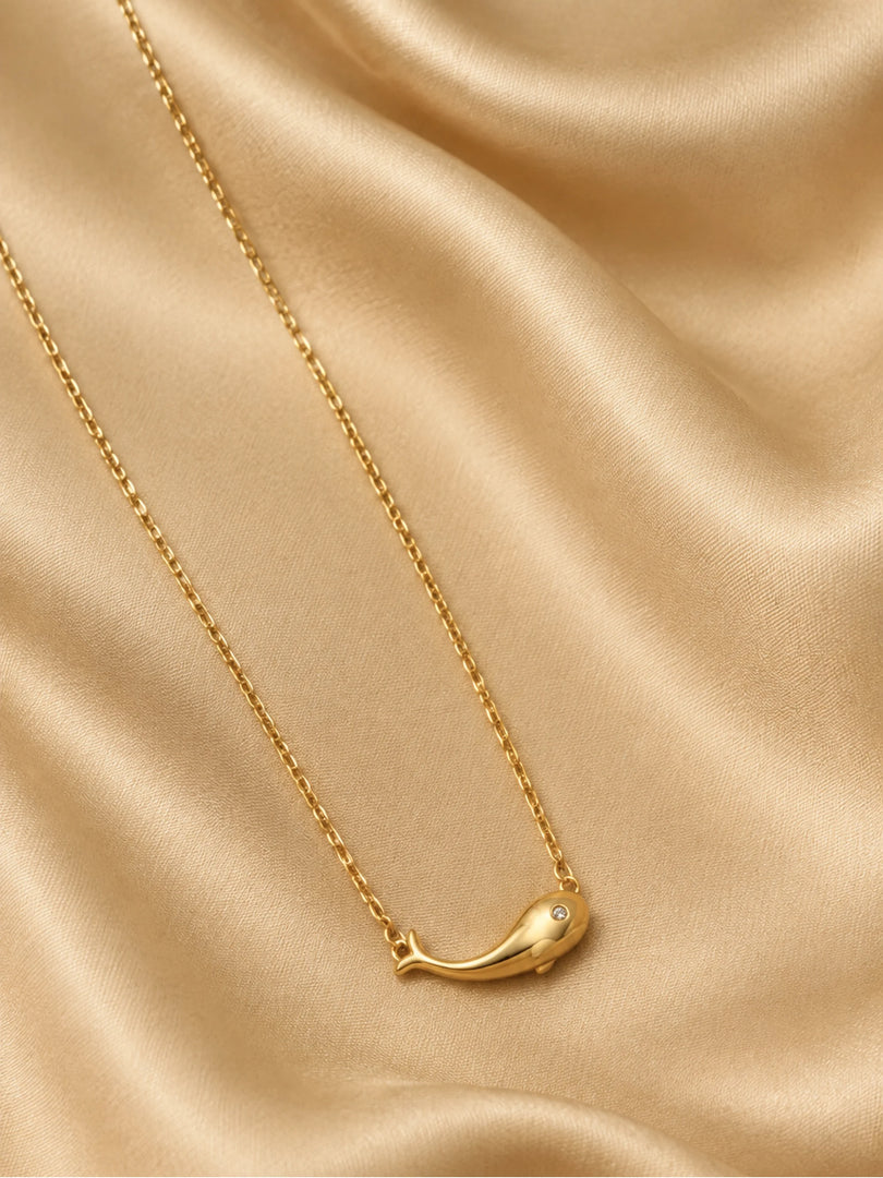 Golden Whale Solitaire Pendant Necklace