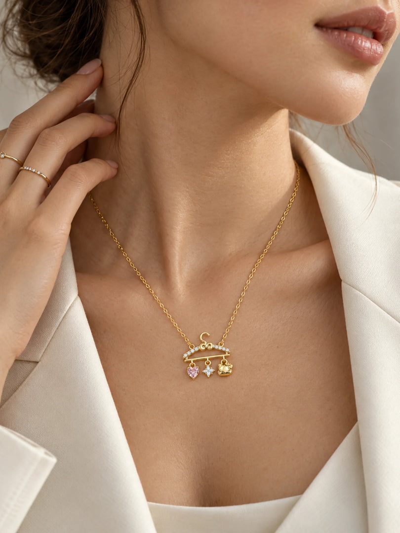 Kitty & Multi-Charm Bar Necklace