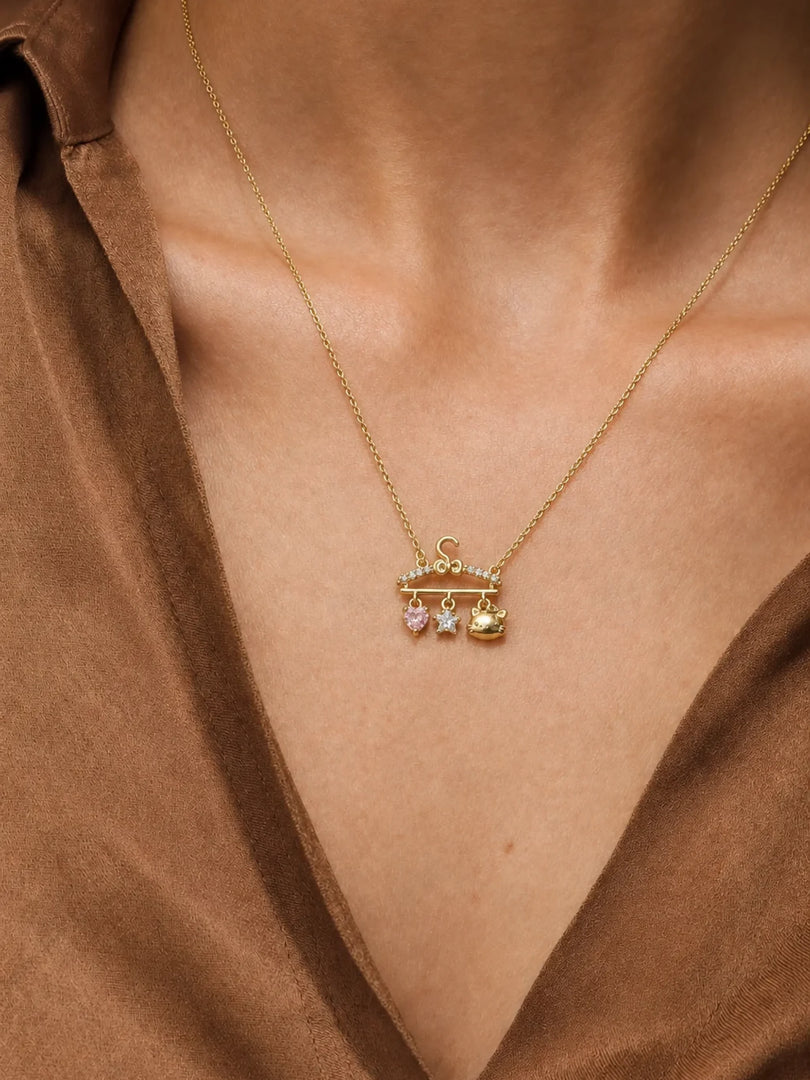 Kitty & Multi-Charm Bar Necklace
