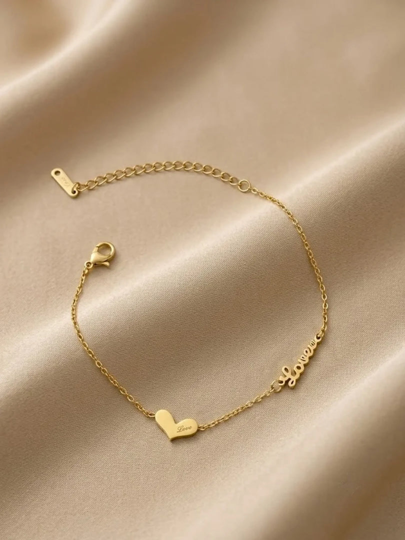 Love Heart Script Charm Bracelet