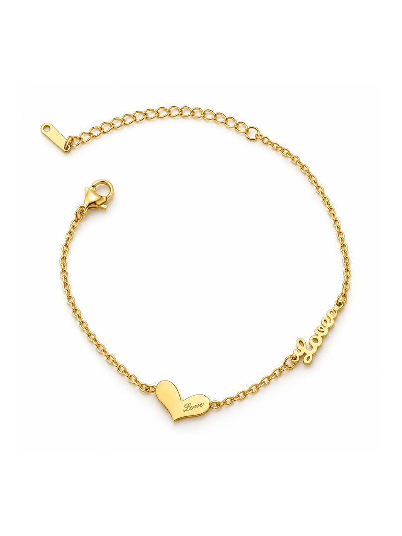 Love Heart Script Charm Bracelet