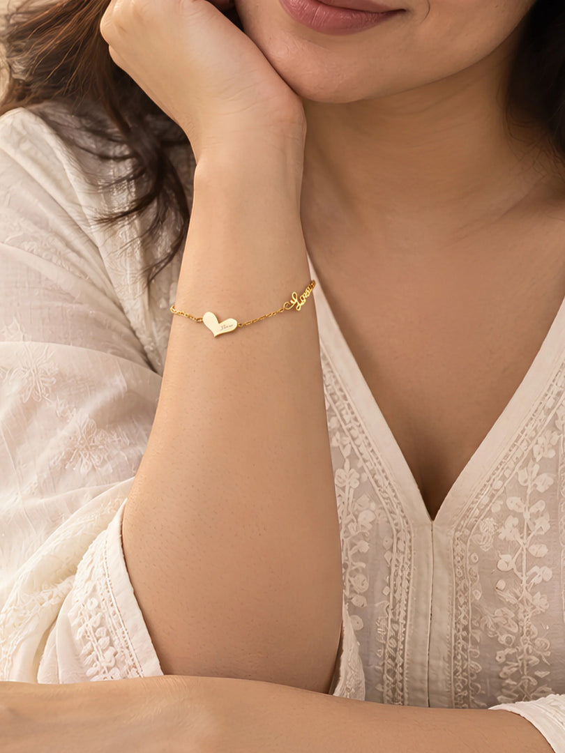 Love Heart Script Charm Bracelet