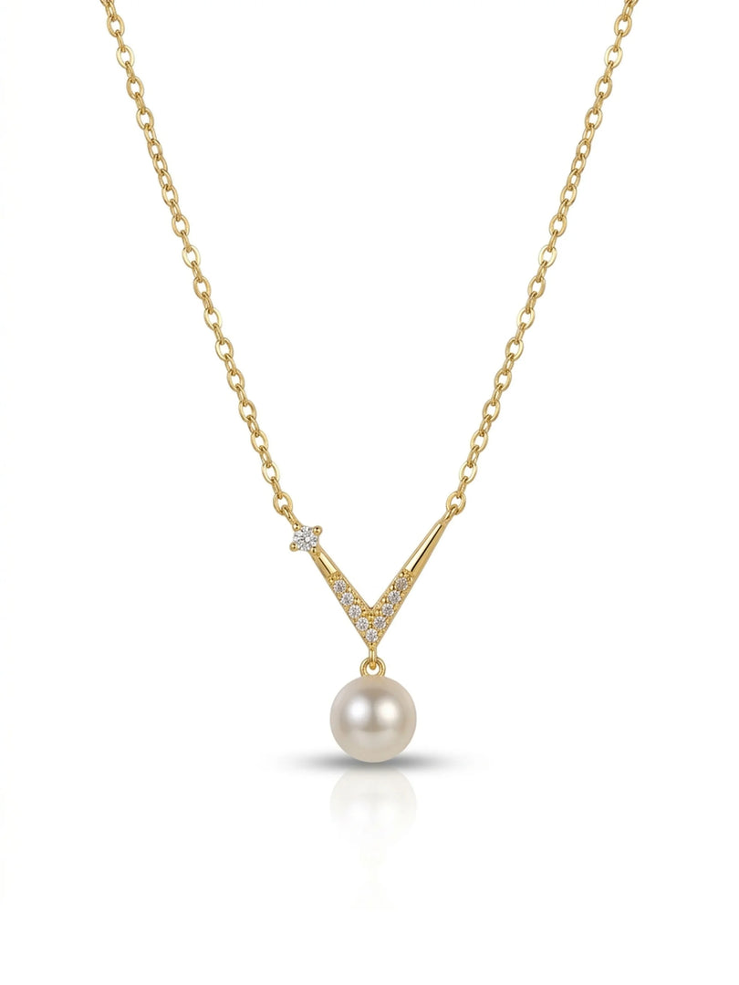 Luminous Pearl & V-Chevron Crystal Necklace