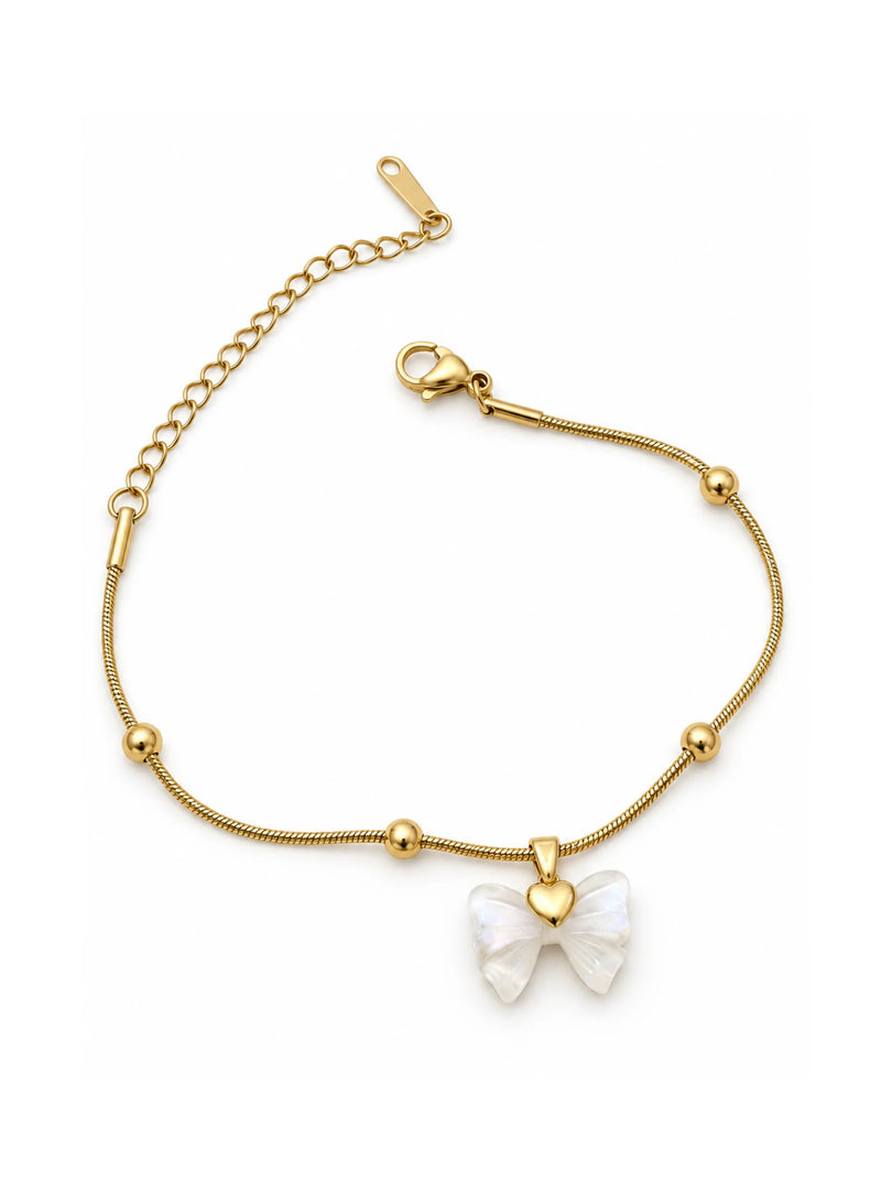 Lustrous Pearl Butterfly Snake Chain Bracelet