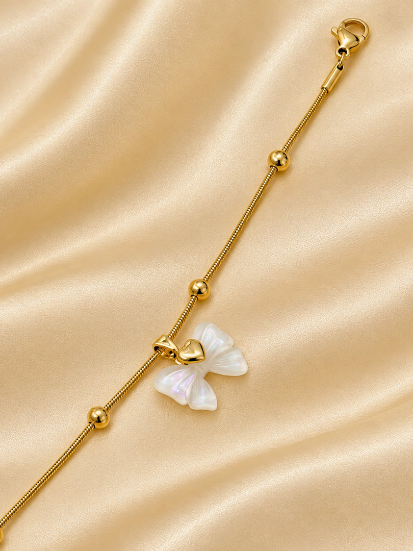 Lustrous Pearl Butterfly Snake Chain Bracelet