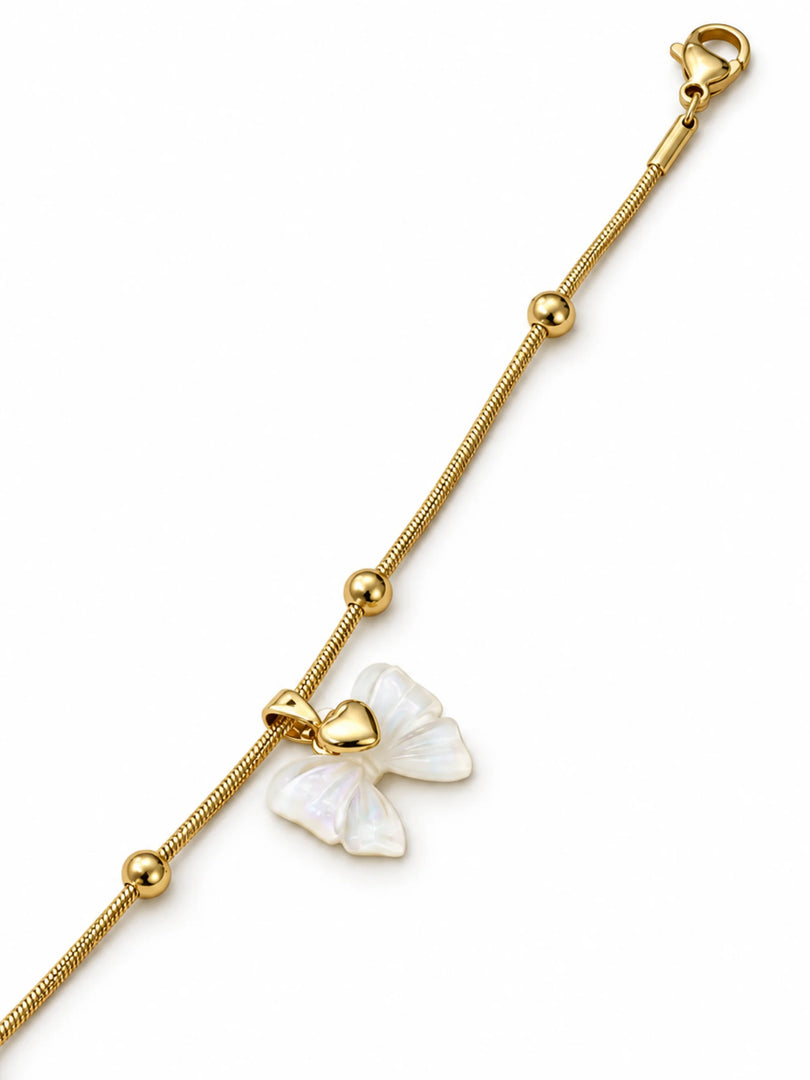 Lustrous Pearl Butterfly Snake Chain Bracelet