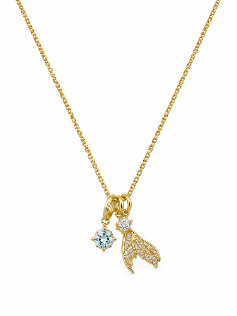 Mermaid Tail & Aquamarine Crystal Charm Necklace