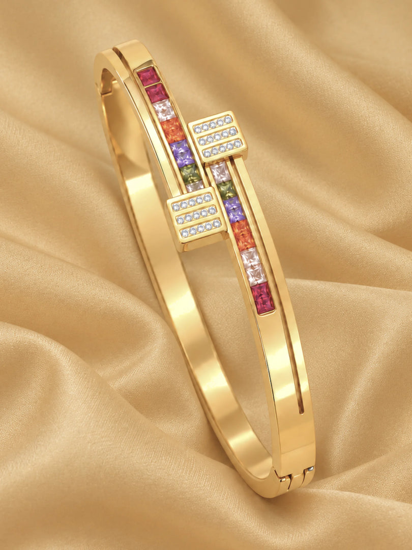 Multicolour Rainbow Nail Motif Hinged Bangle