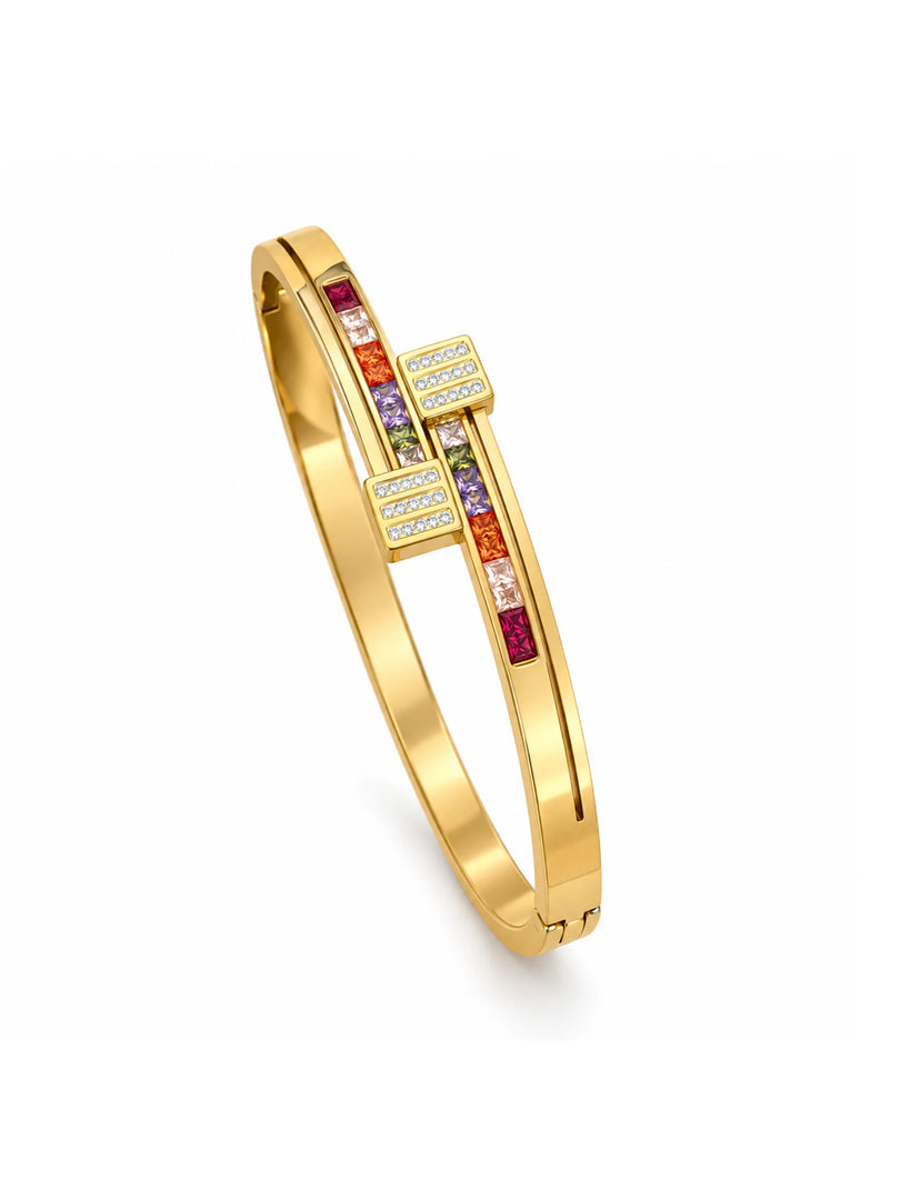 Multicolour Rainbow Nail Motif Hinged Bangle