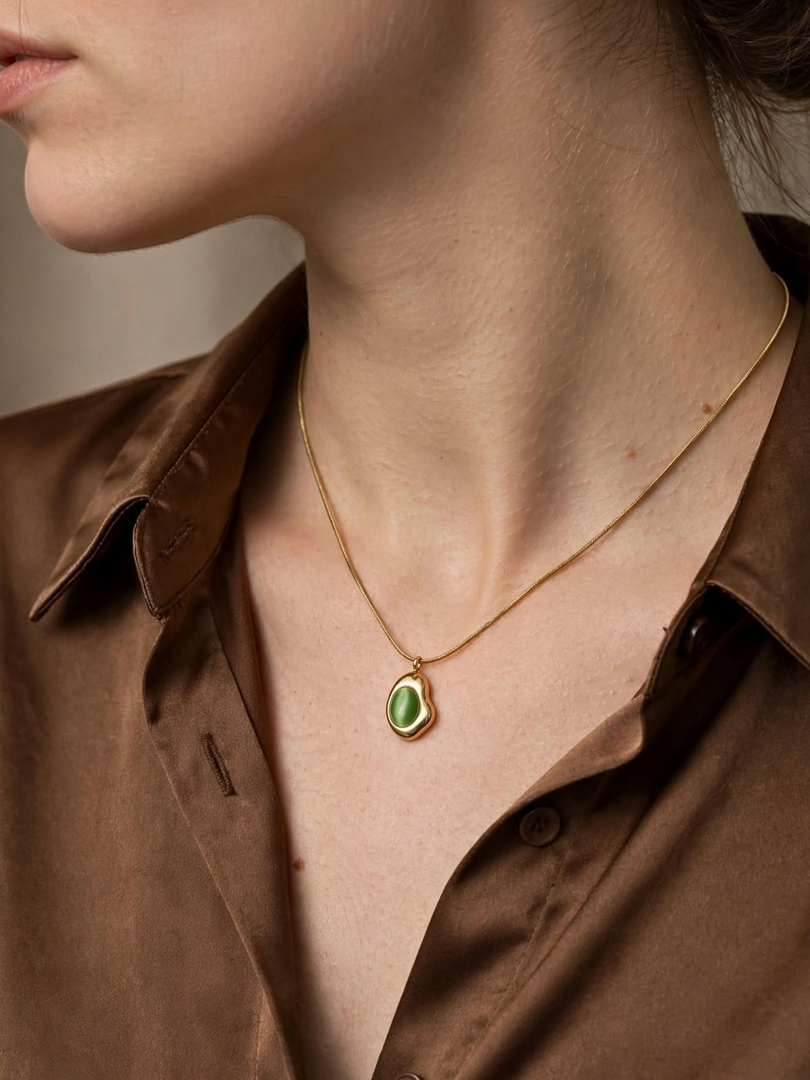 Organic Sculpted Green Stone Necklace