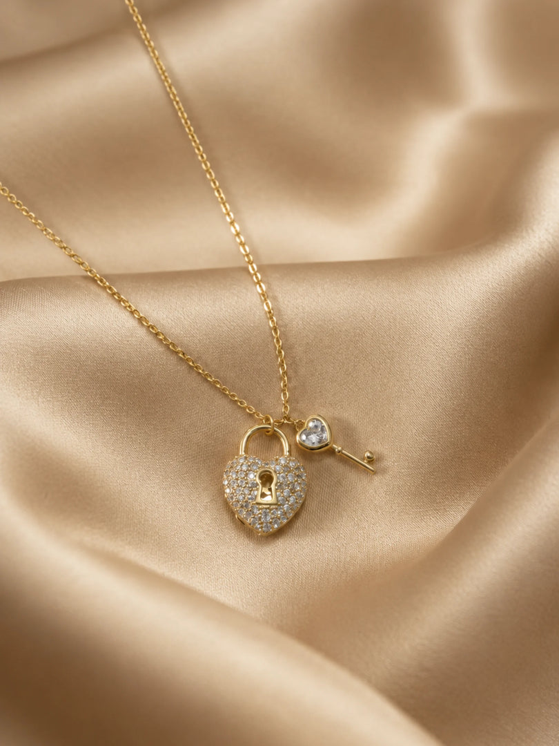 Heart Lock & Key Charm Necklace