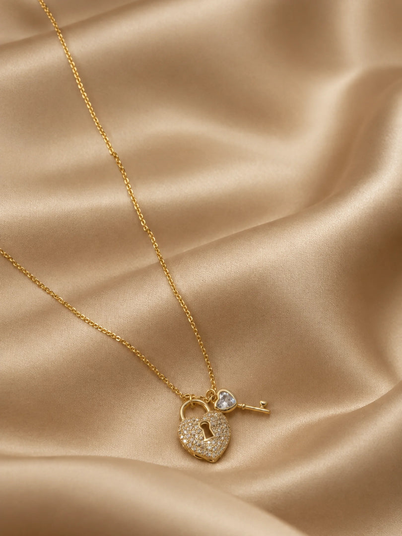 Heart Lock & Key Charm Necklace