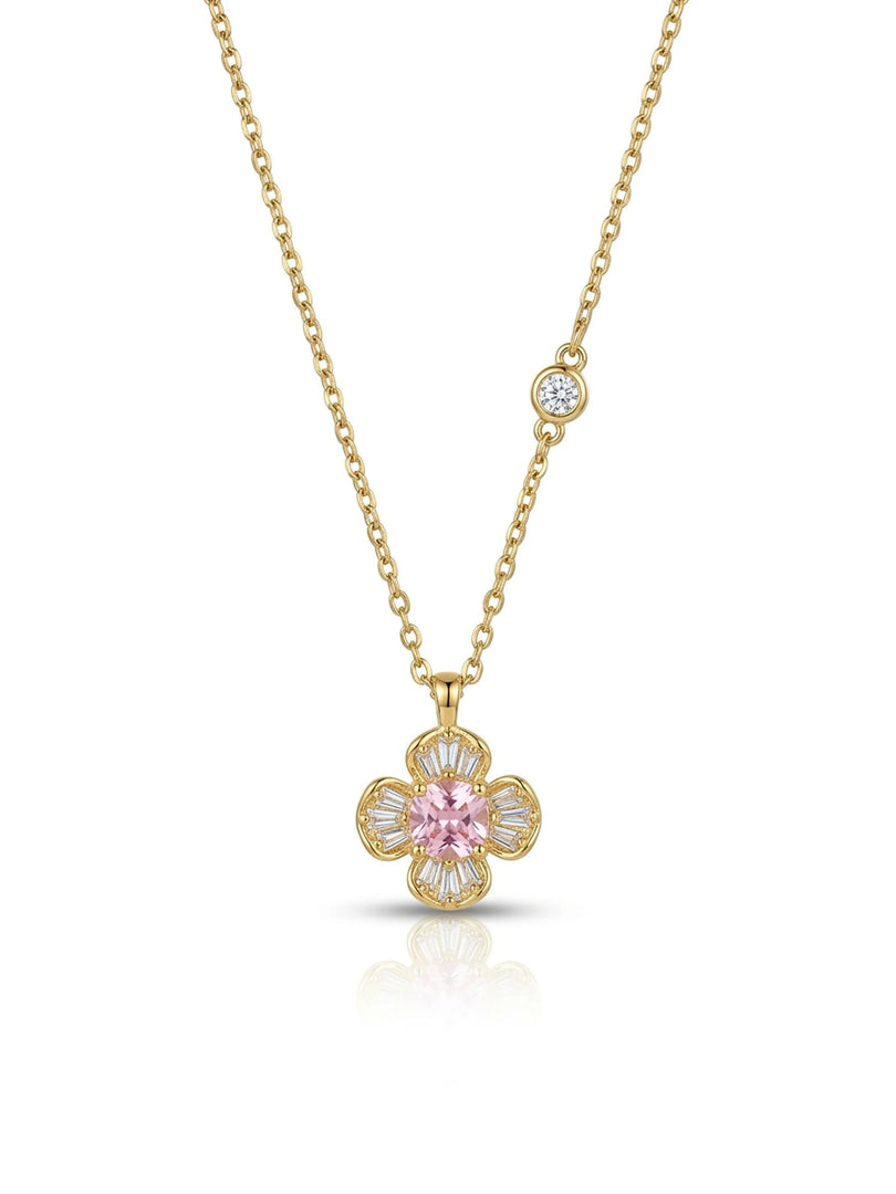 Pink Floral Baguette Station Necklace