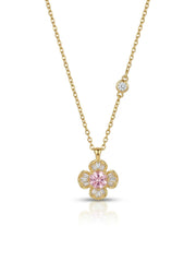 Pink Floral Baguette Station Necklace