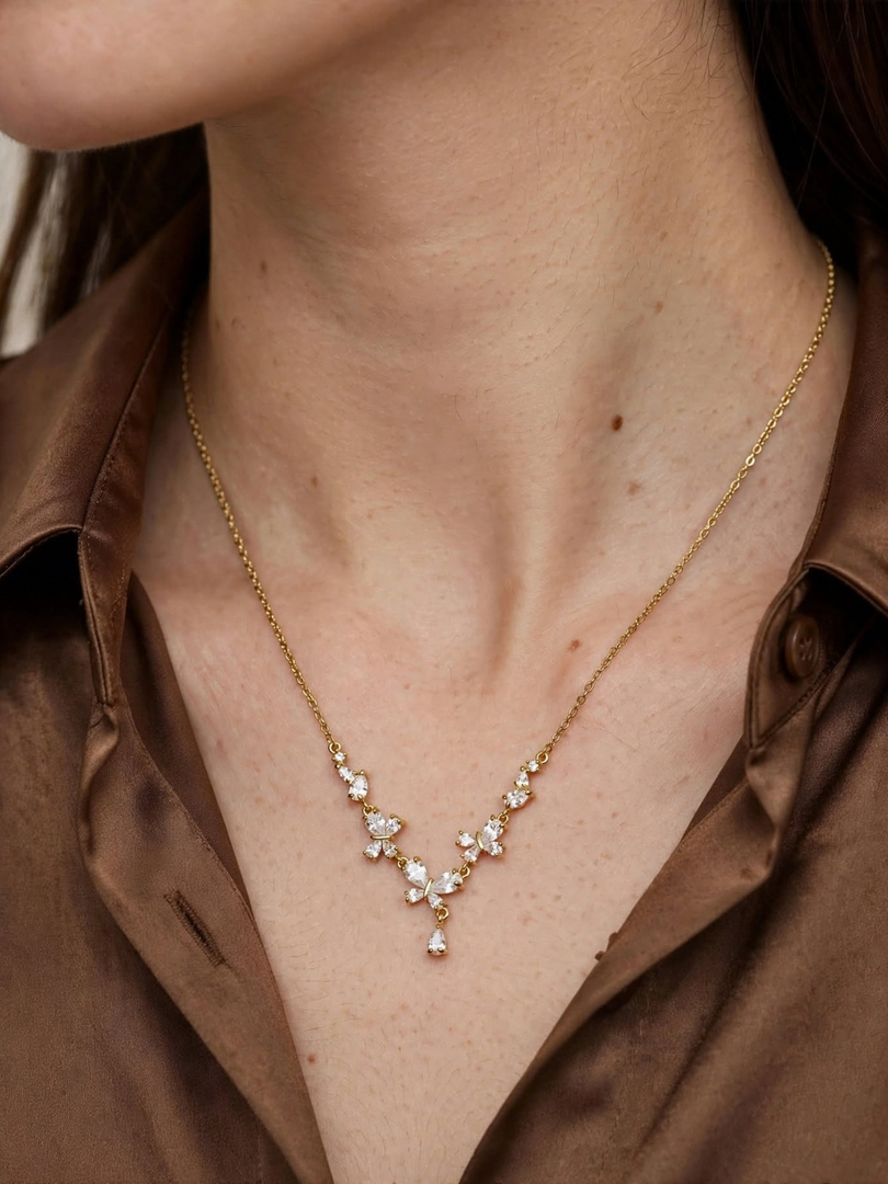 Radiant Butterfly Crystal Fringe Necklace