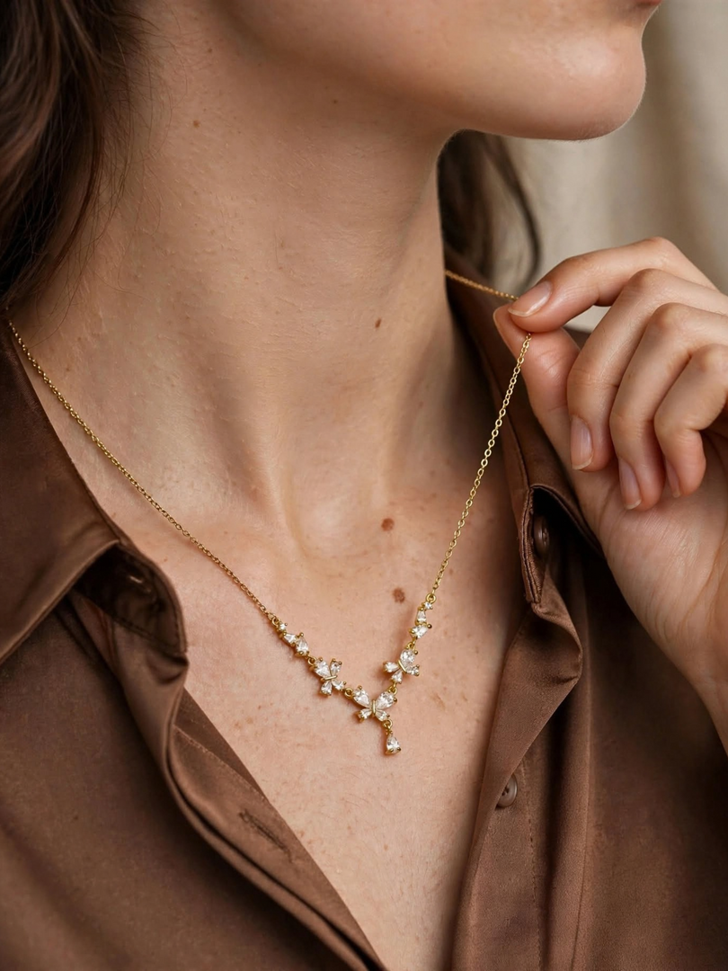 Radiant Butterfly Crystal Fringe Necklace