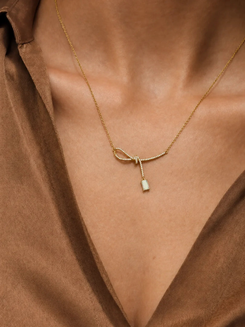 Ribbon Loop & Emerald-Cut Crystal Necklace