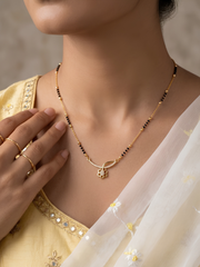 Saubhagya 18K gold-plated mangalsutra worn by a woman