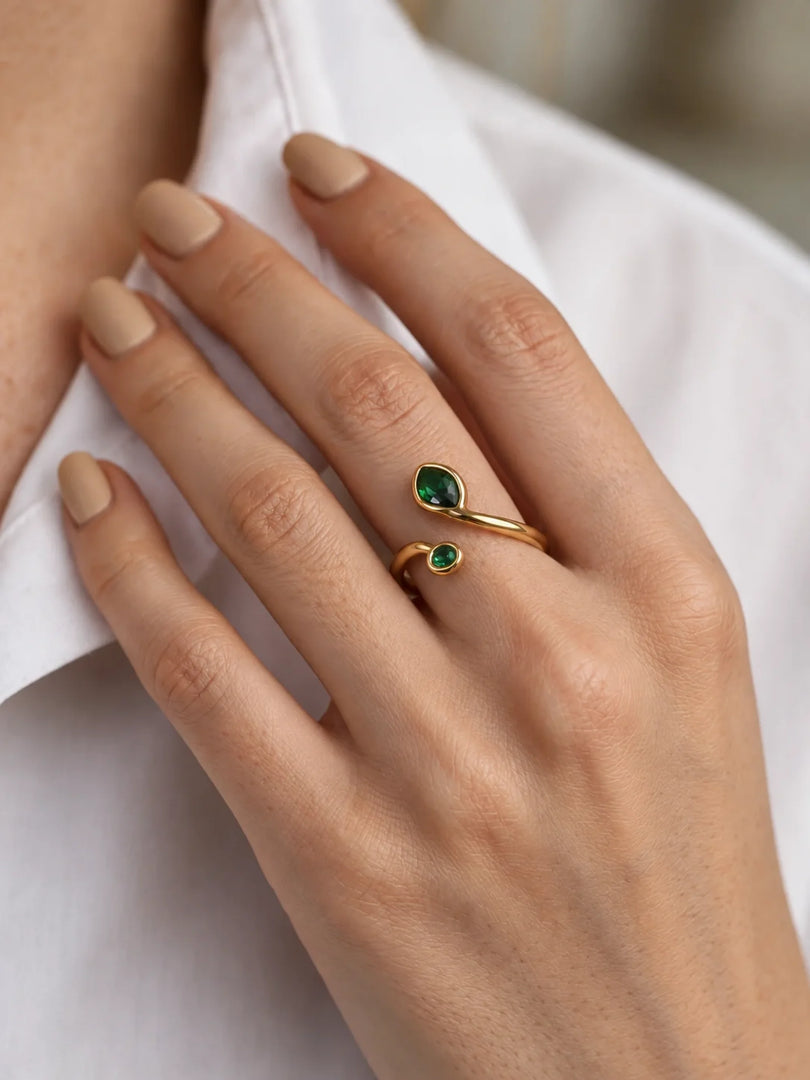 Serene Emerald Bypass Ring