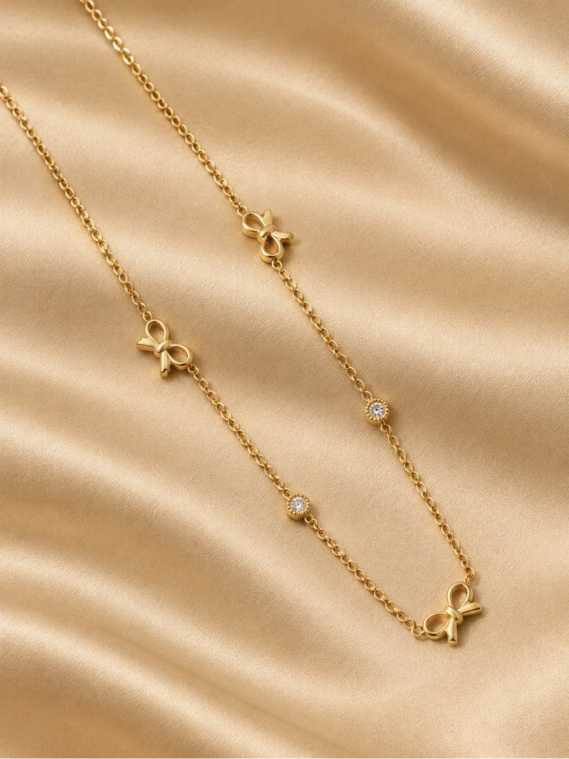 Station Bow & Crystal Charm Necklace