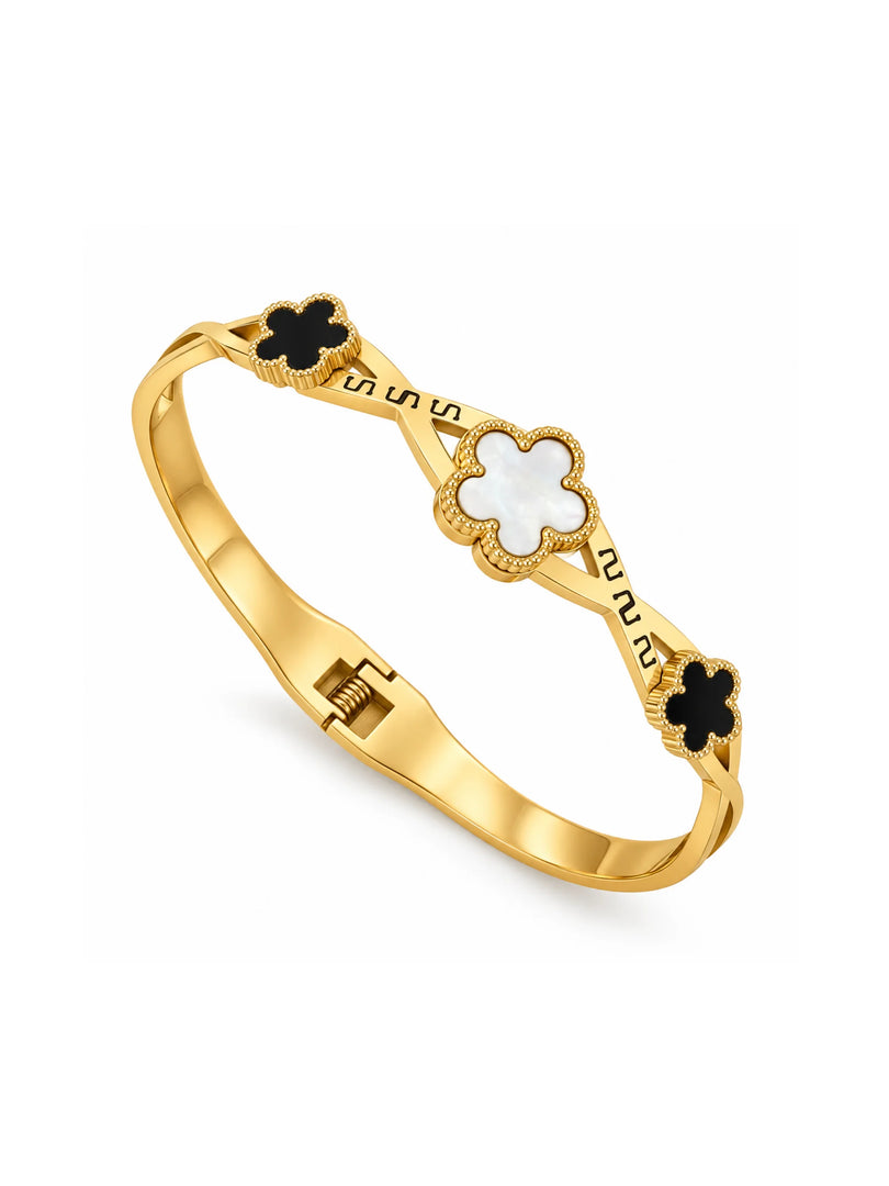 Tricolor Clover & Greek Key Bangle