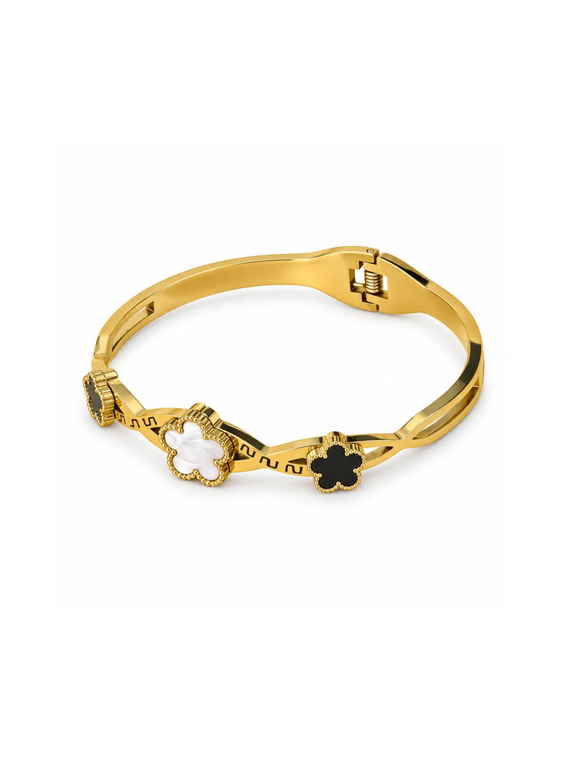 Tricolor Clover & Greek Key Bangle
