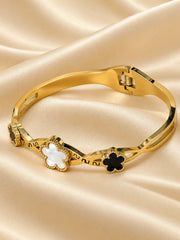 Tricolor Clover & Greek Key Bangle