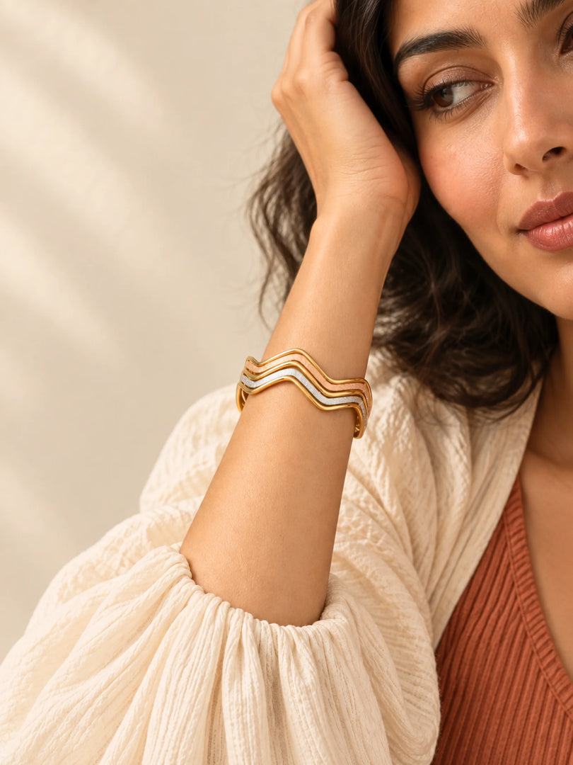 Tricolor Wave Textured Cuff Bracelet