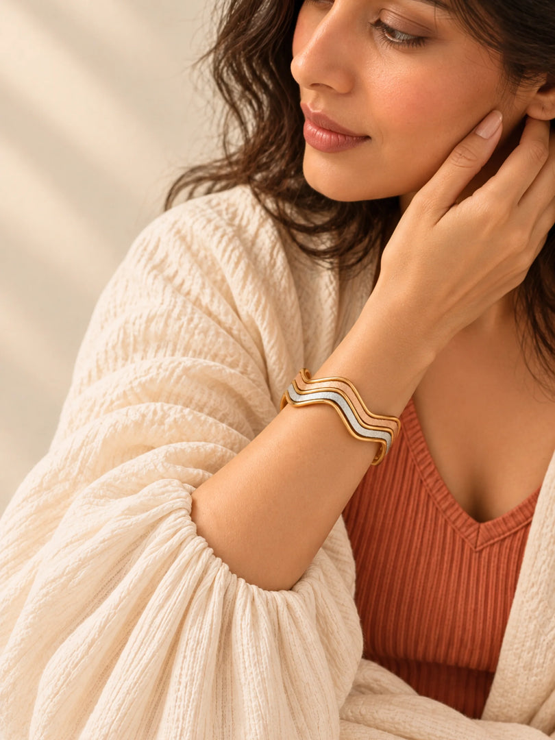 Tricolor Wave Textured Cuff Bracelet