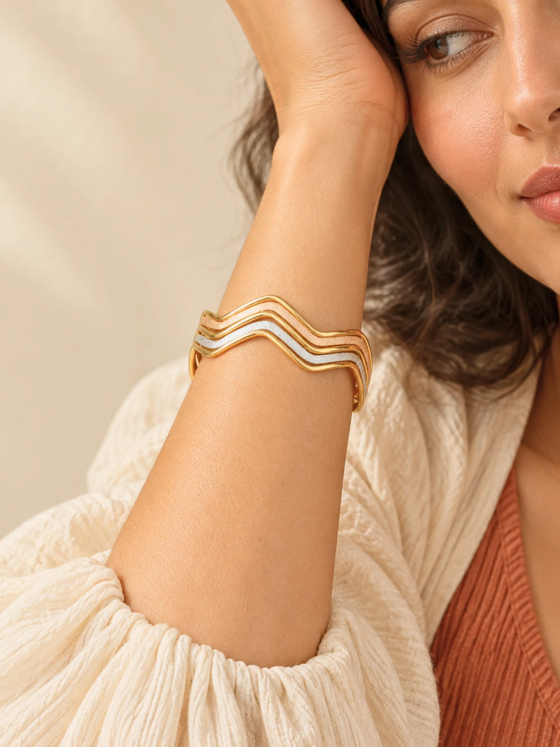 Tricolor Wave Textured Cuff Bracelet