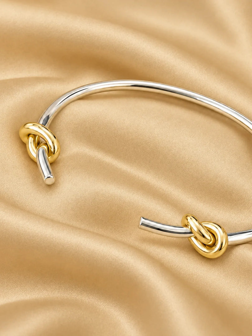 Two-Tone Knot Open Cuff Bracelet
