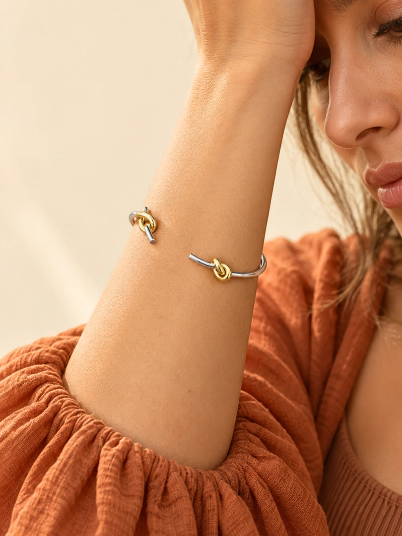 Two-Tone Knot Open Cuff Bracelet