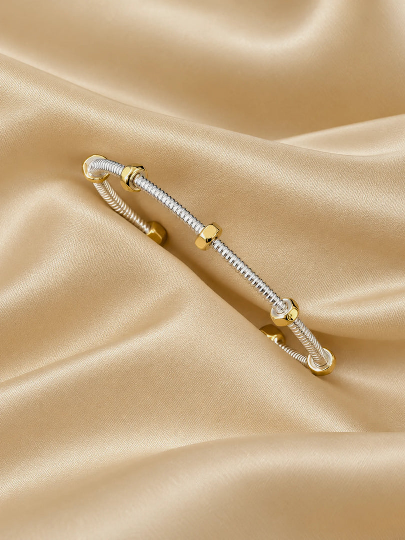 Two-Tone Ribbed Flex Cuff Bracelet