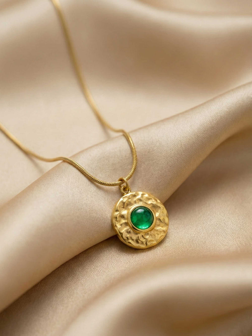 Emerald Sun Disc Necklace