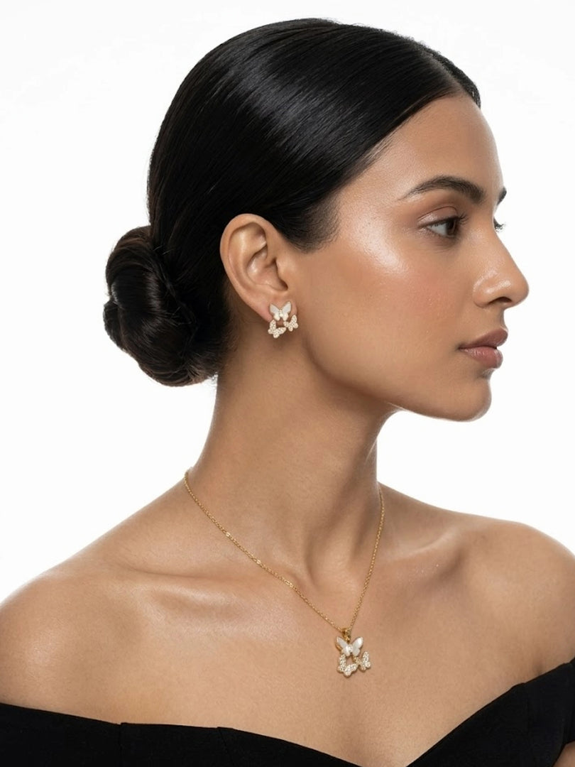 Double Butterfly Pearl Jewellery Set