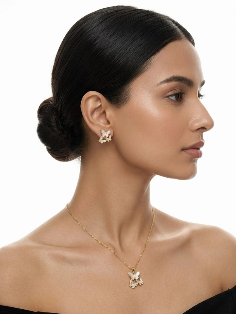 Double Butterfly Pearl Jewellery Set
