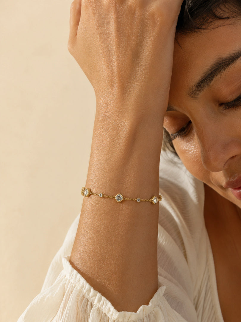 Golden Cascade Crystal Station Bracelet