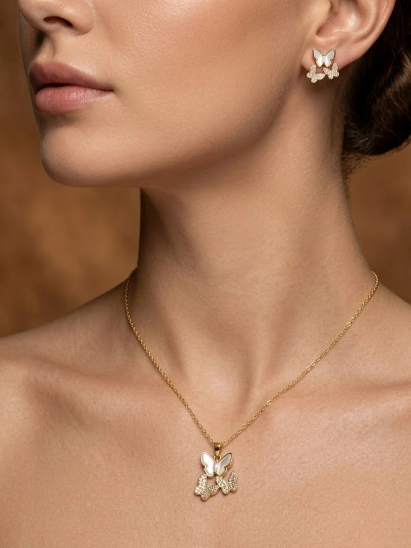 Double Butterfly Pearl Jewellery Set