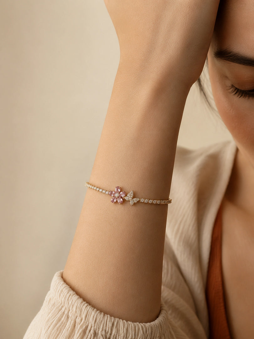 Pink Blossom Butterfly Tennis Bracelet