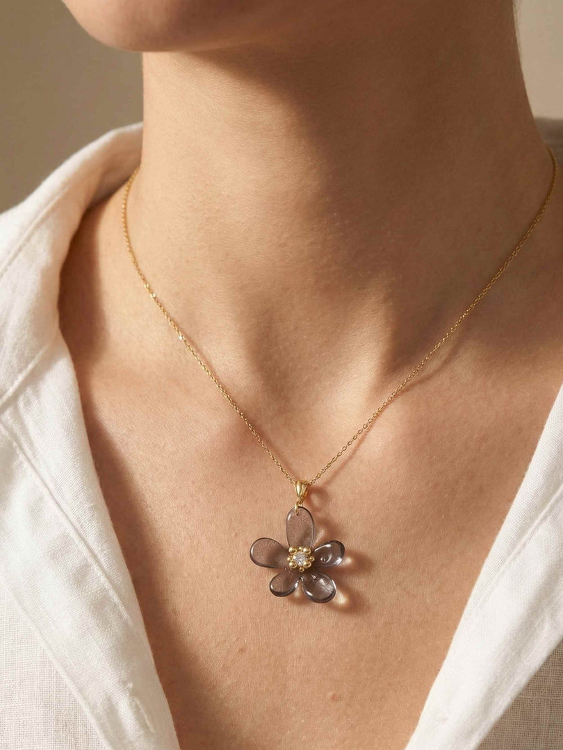 Smoky Crystal Flower Necklace